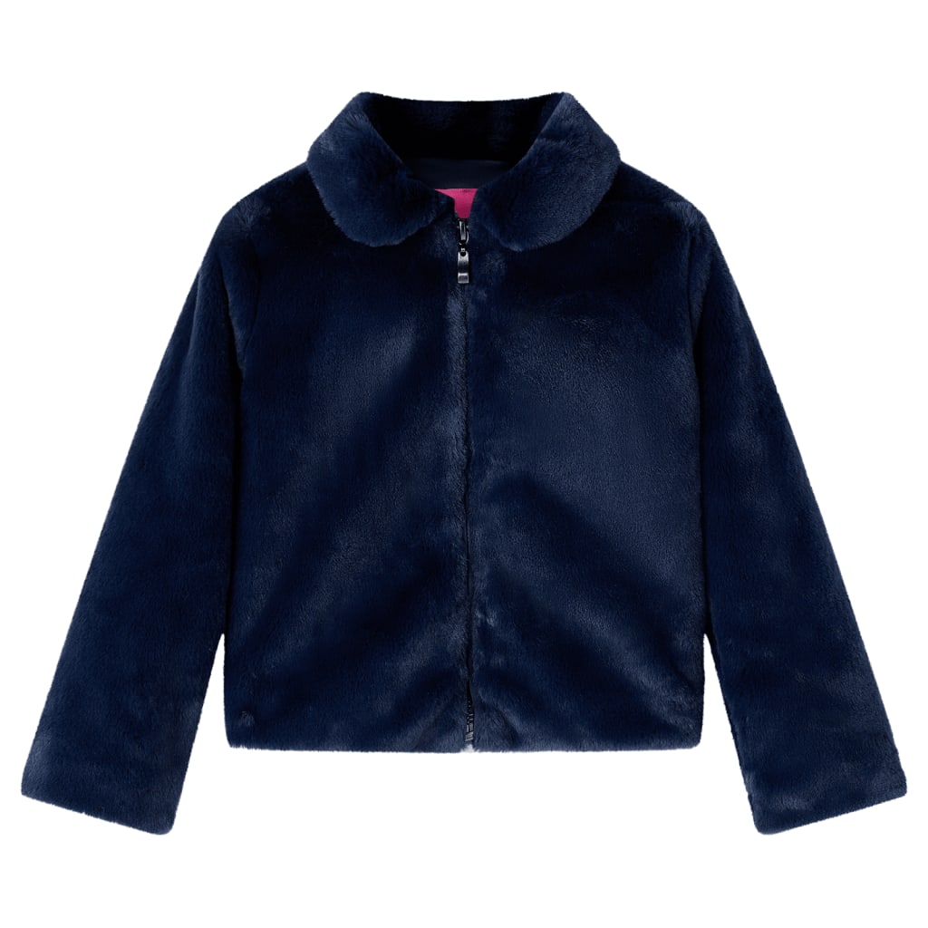 Børne jakke med fauxfurre, blåt, str. 116 – billede 1