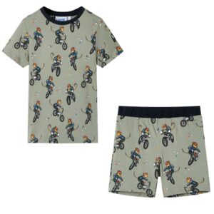 Kortærmet børne pyjamas str. 116 lys khaki