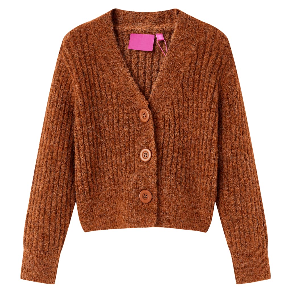 Børnecardigan i cognac og navy – billede 1
