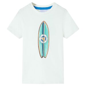 Kortærmet T-shirt til børn i ecru med surfboard-print