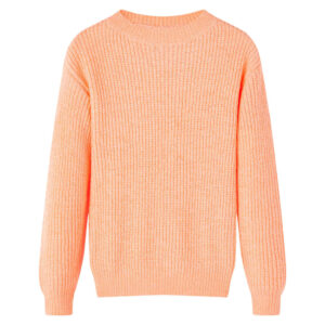 Strikket trøje til børn i lyse orange og neon gul, str. 116