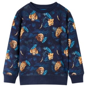 Sweatshirt til børn i marineblå med løveprint