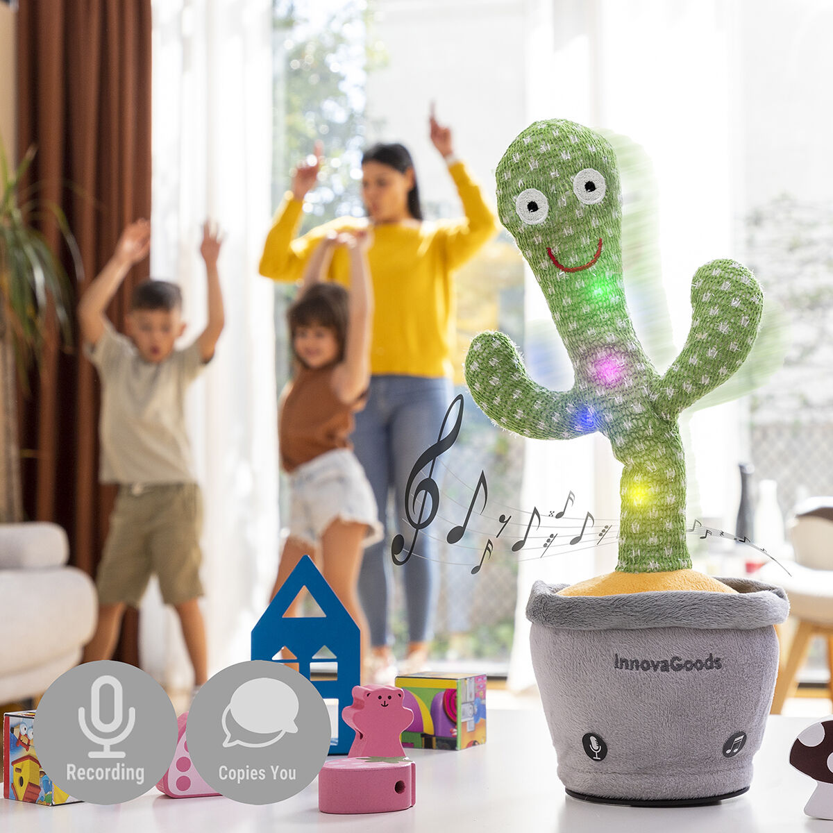 Genopladelig dansende og talende kaktus med musik og LED-lys af InnovaGoods